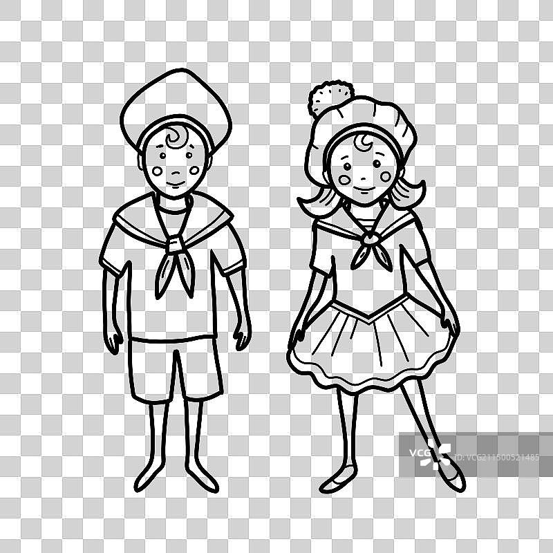 穿着水手服的可爱小水手和女孩图片素材