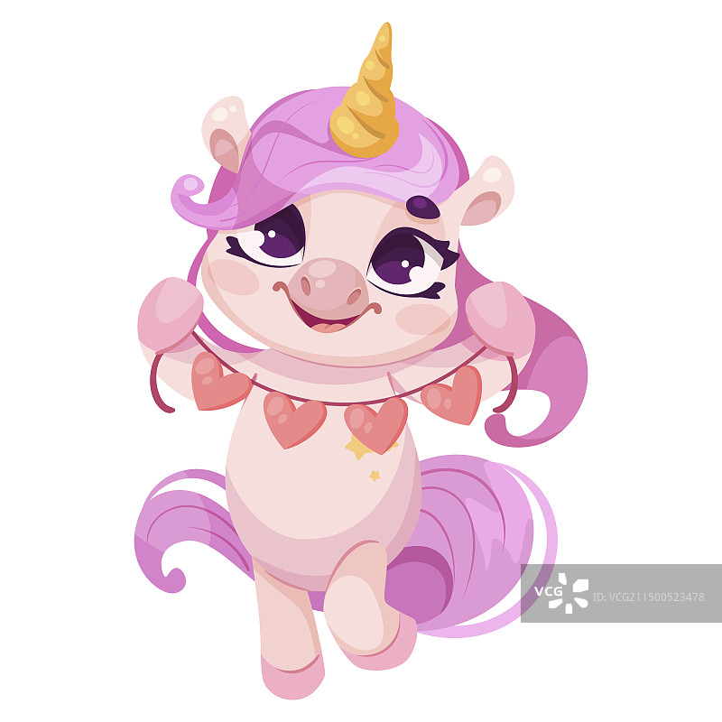 可爱的粉色鬃毛金色卡通独角兽图片素材