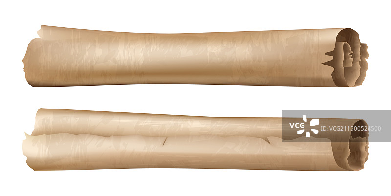白色背景上的古代羊皮纸卷轴图片素材