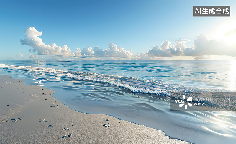 【AI数字艺术】日落时的海滩对天景色图片素材