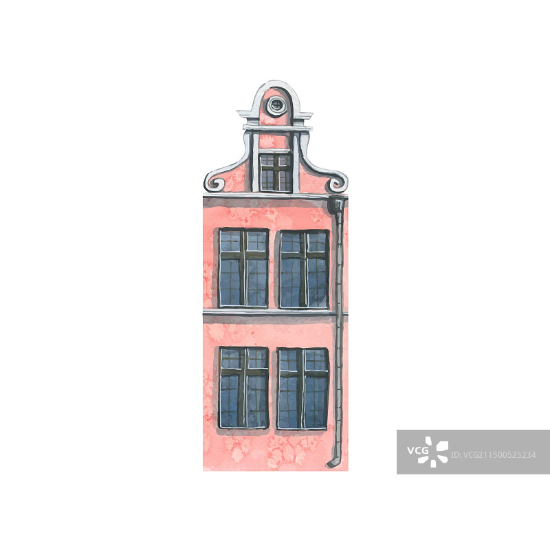 老房子的水彩画图片素材