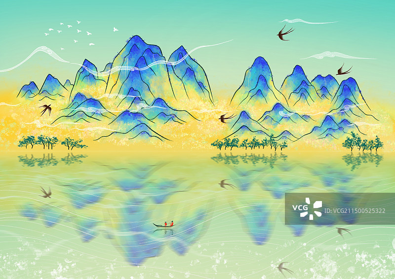 青绿山水图片素材