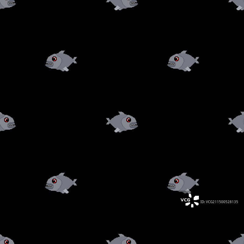 食人鱼像素风无缝图案图片素材