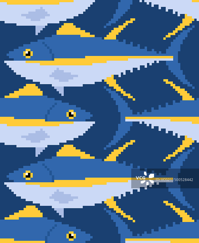 金枪鱼像素艺术无缝图案图片素材