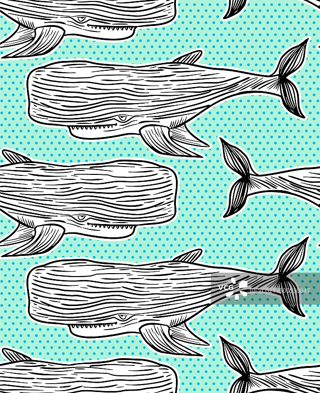手绘抹香鲸无缝图案图片素材
