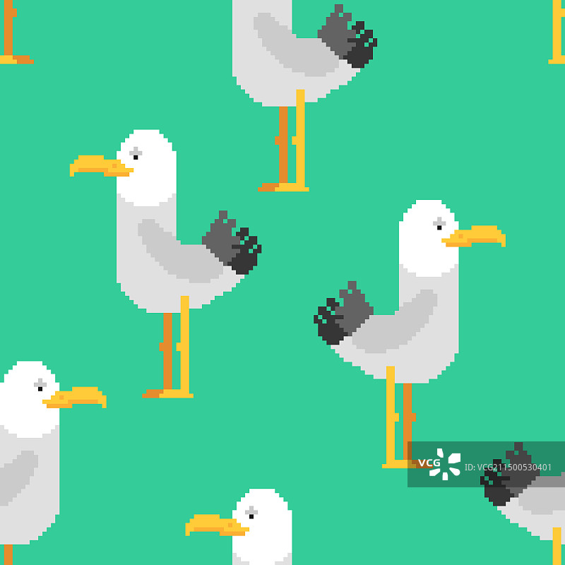 海鸥像素艺术图案（无缝，8位）图片素材
