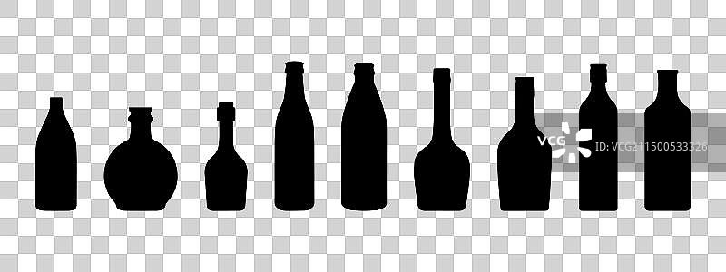 葡萄酒瓶剪影合集图片素材