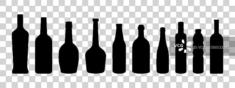 葡萄酒瓶剪影合集图片素材