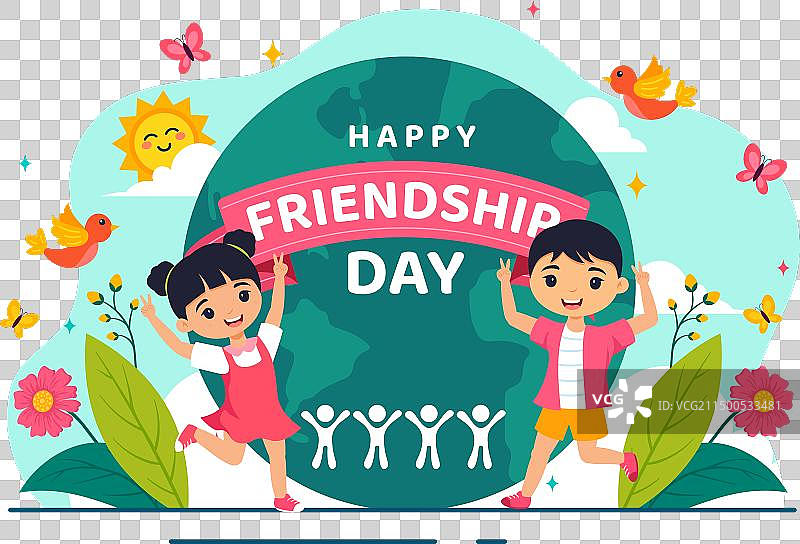 和年轻男孩女孩一起庆祝友谊日图片素材