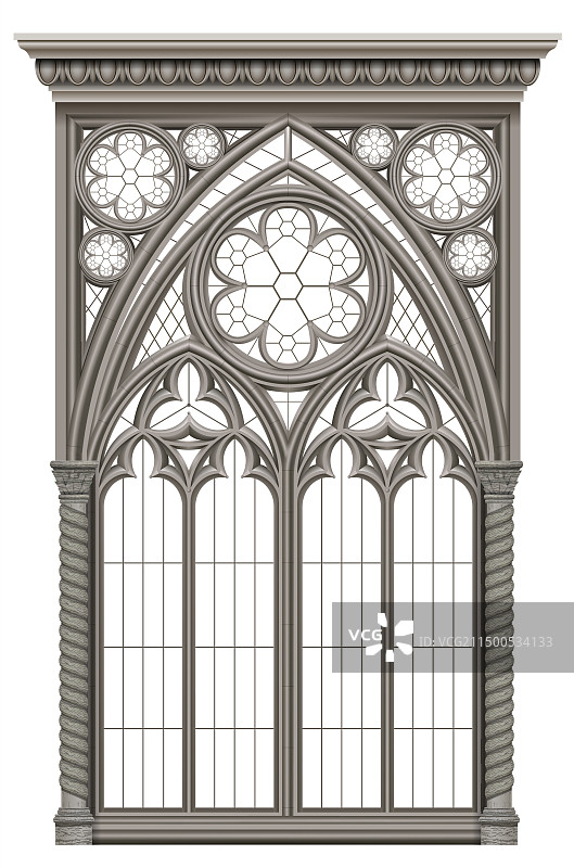 哥特风逼真彩色玻璃大教堂窗户图片素材
