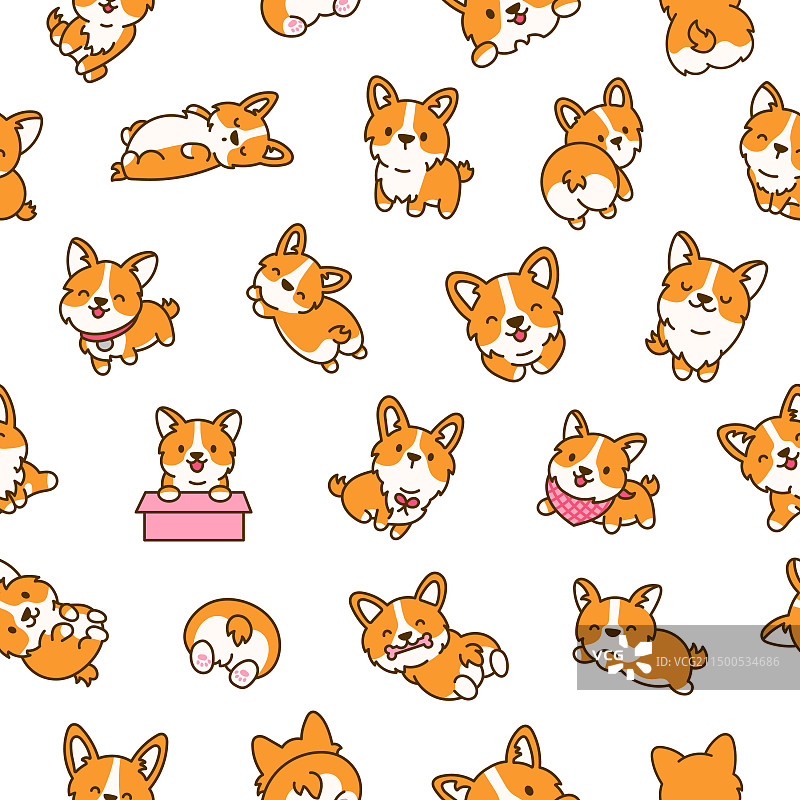 可爱卡通柯基犬无缝图案图片素材