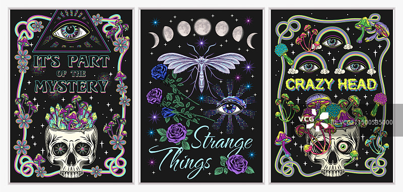 人类头骨和蘑菇主题海报图片素材