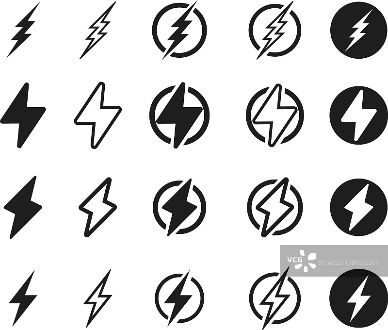 闪电图标集：雷电和闪光图标图片素材