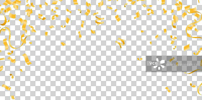 金色纸屑和彩带透明背景图片素材
