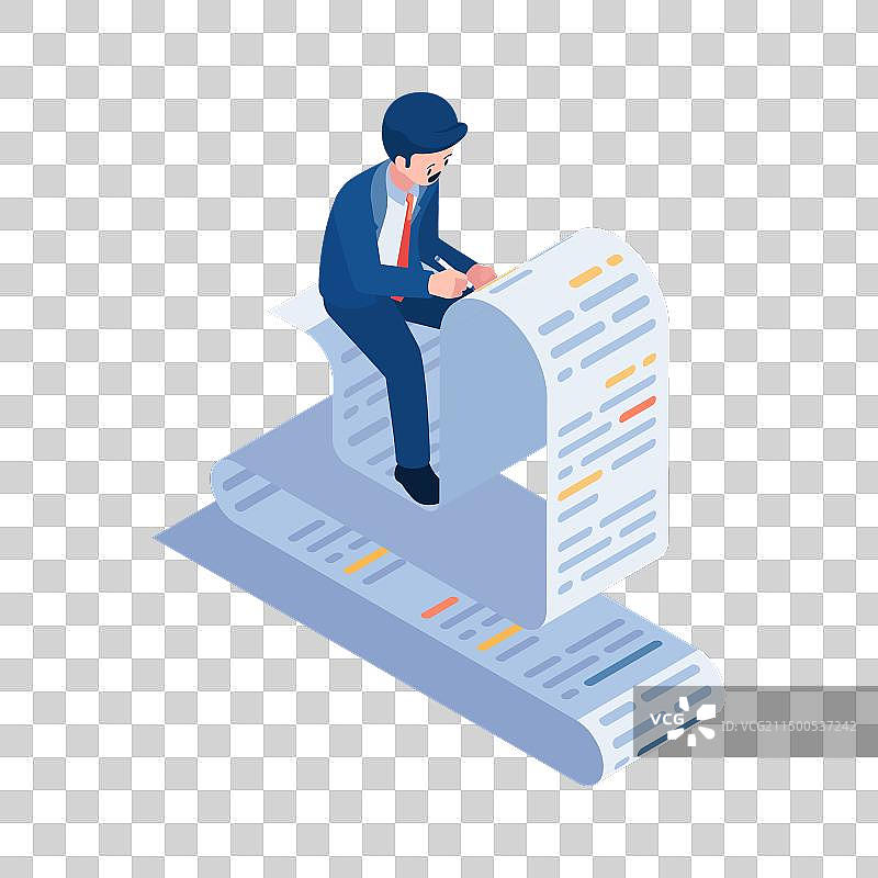 2.5D商人在文件上书写图片素材