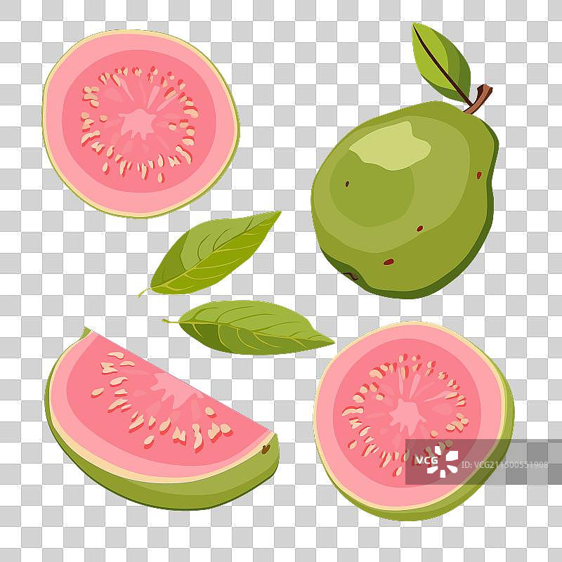 多汁健康绿色番石榴与粉色元素合集图片素材