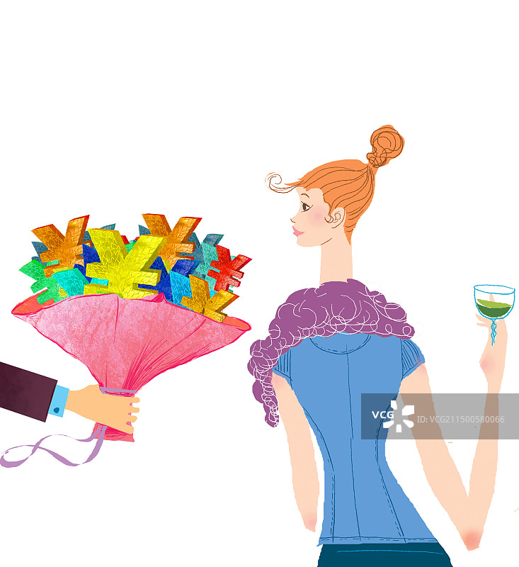 追求美女，送人民币鲜花图片素材