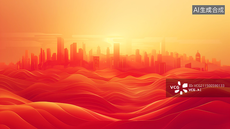 【AI数字艺术】红色城市建筑党建背景图片素材