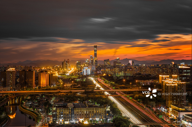 中国北京CBD建筑群晚霞图片素材