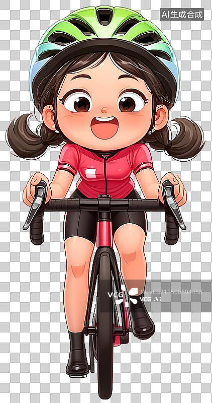 【AI数字艺术】卡通女孩骑公路自行车图片素材