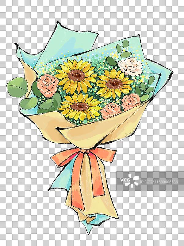 玫瑰，向日葵，太阳花，花束元素。图片素材