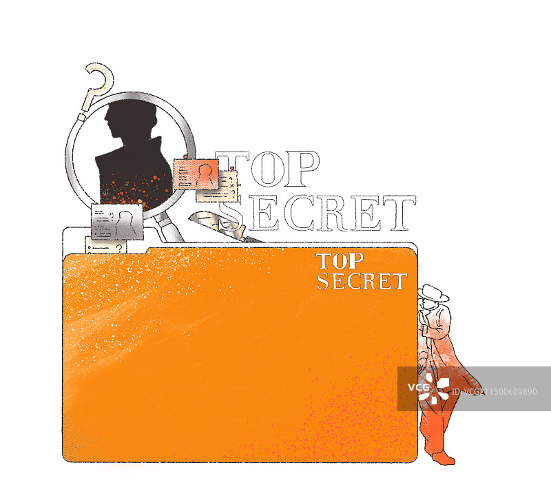 机密档案悬疑问号犯罪现场侦探警察在调查案件图片素材