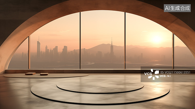 【AI数字艺术】城市天际线与建筑平台图片素材