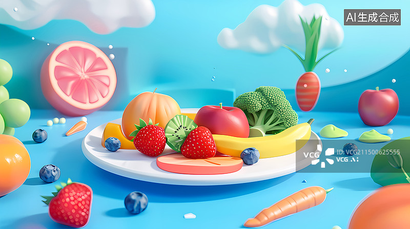 【AI数字艺术】沙拉3D卡通风格图片素材