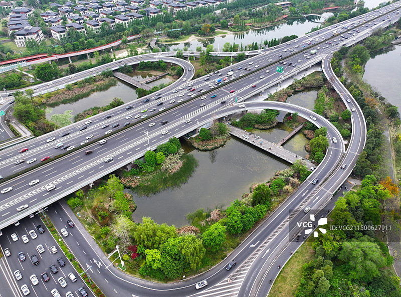 四川省成都市武侯区桂溪生态公园环球中心航拍图片素材