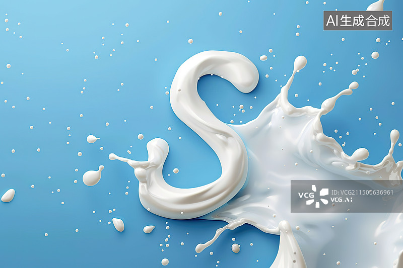 【AI数字艺术】蓝色背景下溅起牛奶的特写镜头图片素材