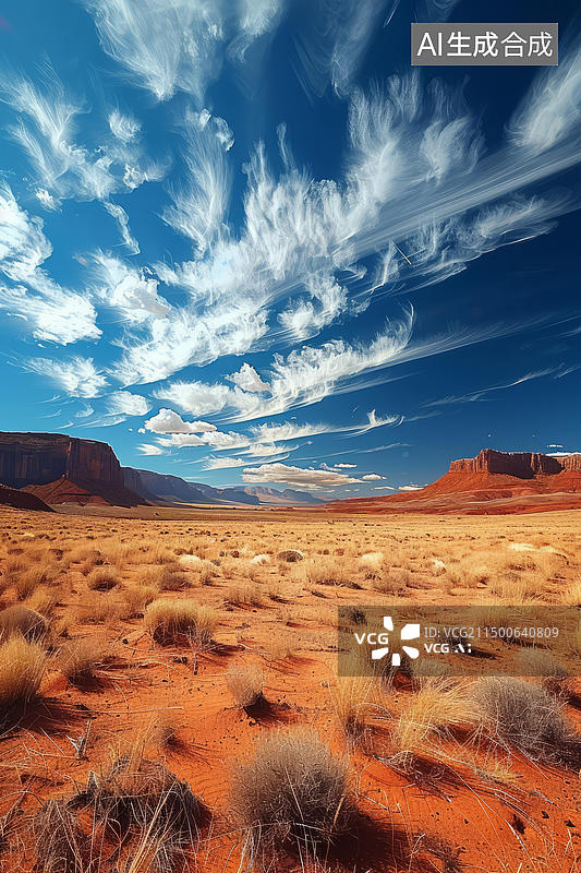 【AI数字艺术】干旱的红色岩石和蓝天沙漠景观图片素材