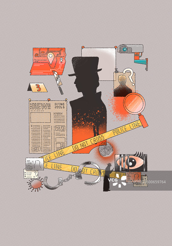 悬疑问号犯罪现场侦探警察在调查案件素材图片素材