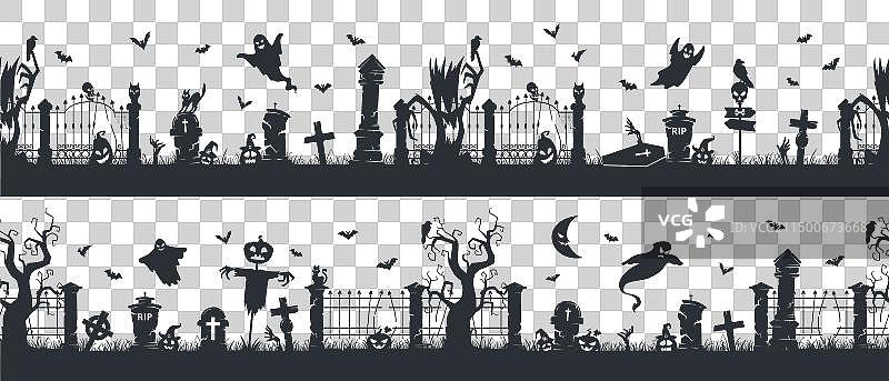 万圣节墓地无缝边框图片素材