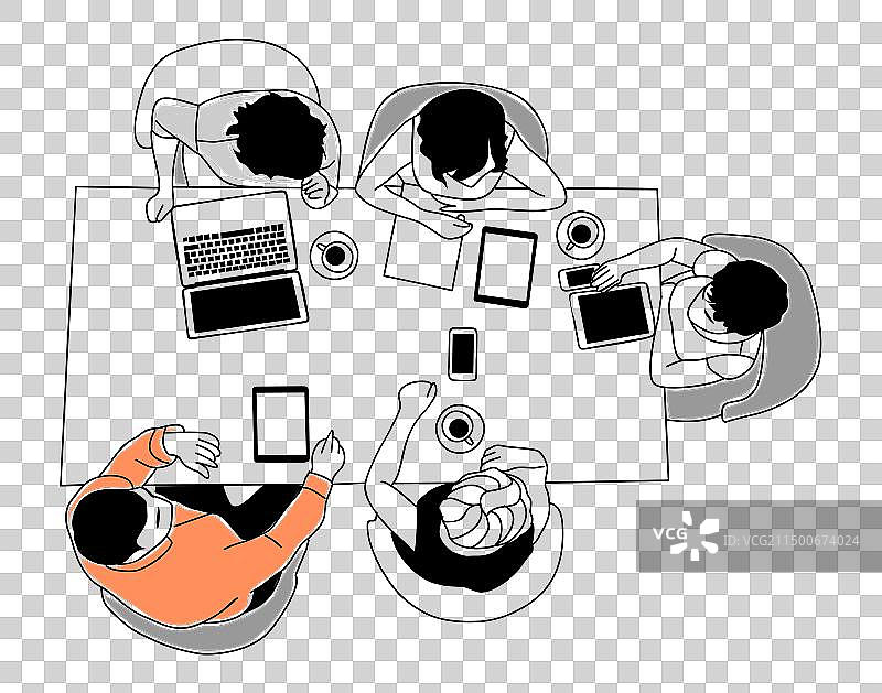 一起工作的商务团队（俯视）图片素材