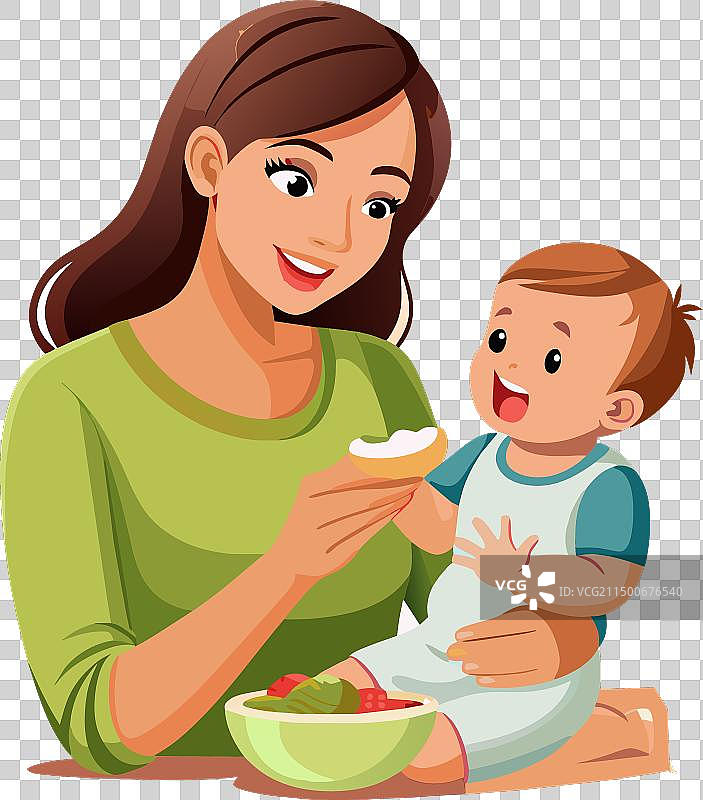 母亲用勺子喂宝宝图片素材