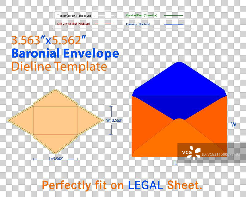 带模切线的男爵式信封，宽3563英寸，长5562英寸图片素材