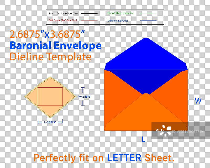 带模切线的男爵式信封，宽26875英寸，长36875英寸图片素材