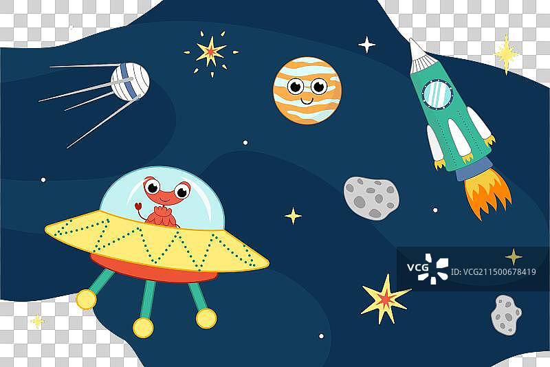 带有火箭、不明飞行物和卫星的太空图片素材