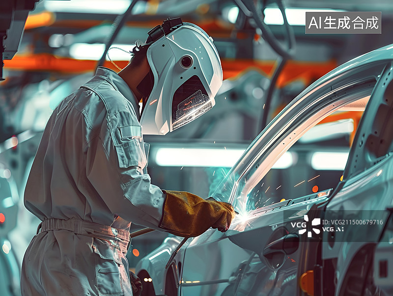 【AI数字艺术】汽车生产线焊接的工人图片素材