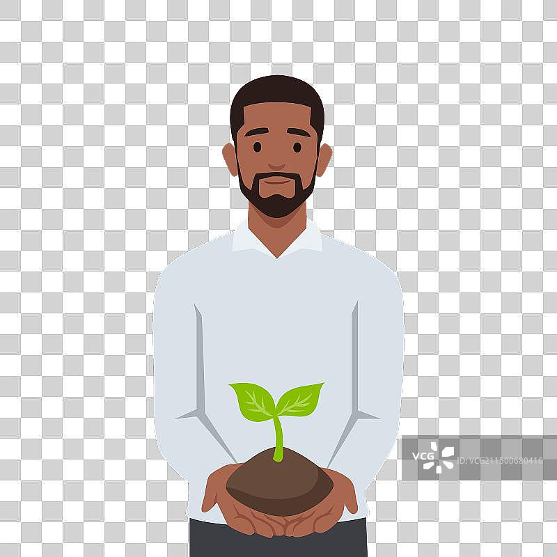 年轻男人手捧一株绿色幼苗图片素材