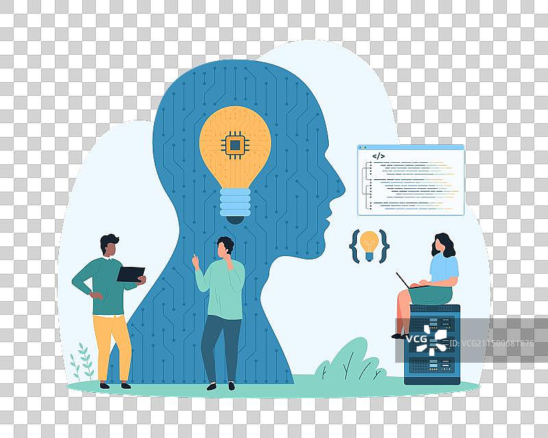 AI编程：微型人物与数字大脑图片素材