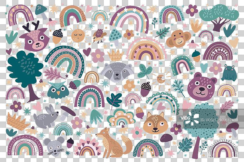 动物图案儿童卡片涂鸦元素图片素材