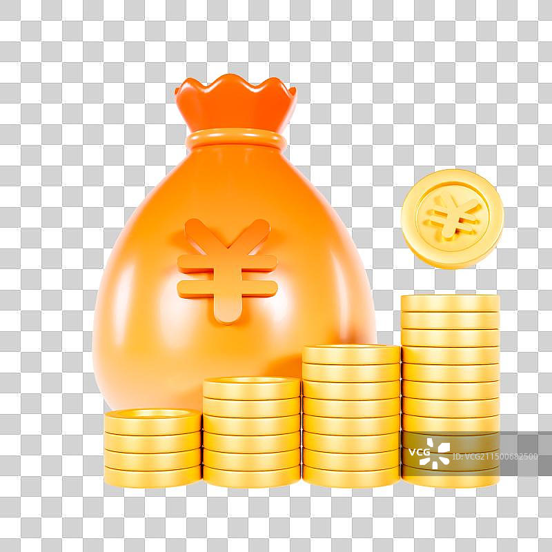 3D立体钱袋福袋金币人民币金融理财投资银行业元素图片素材