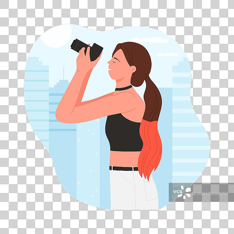 女孩拿着相机拍照图片素材