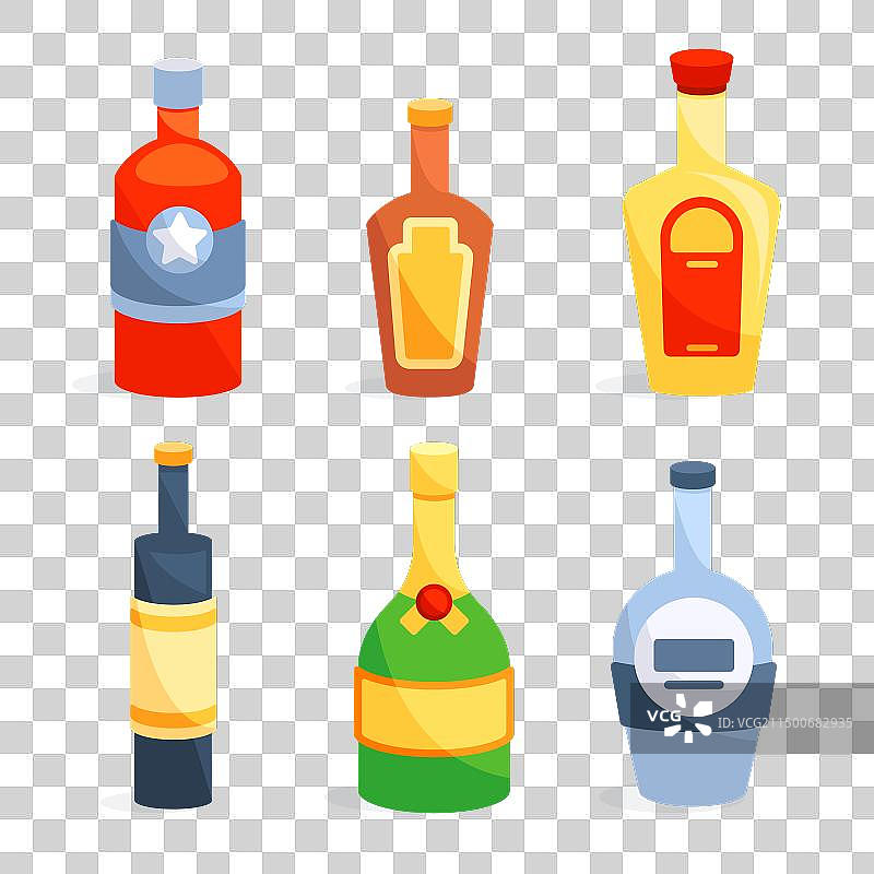 酒精玻璃瓶香槟啤酒和白兰地图片素材