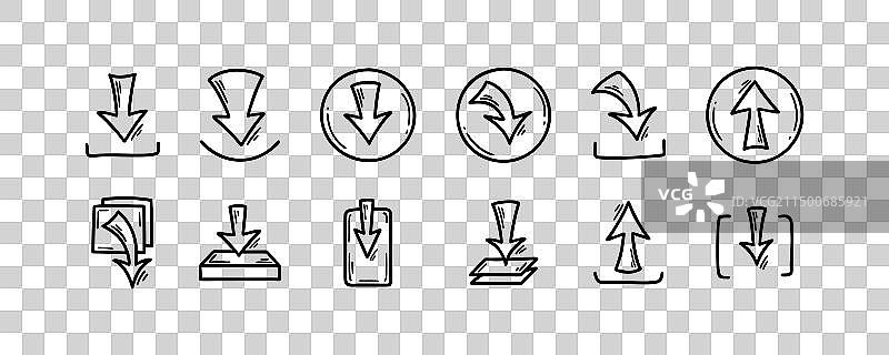 下载和上传文件涂鸦图标集图片素材