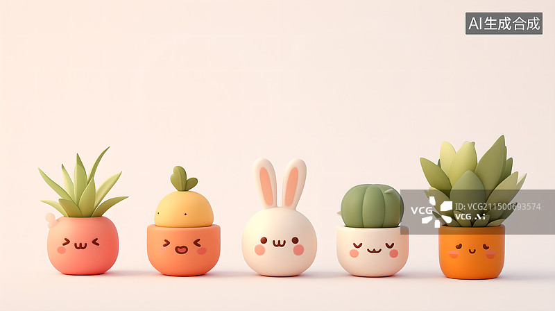 【AI数字艺术】3D卡通可爱盆景图片素材