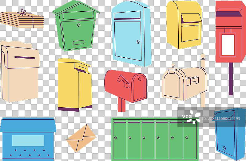 孤立扁平风格邮箱和信件图片素材