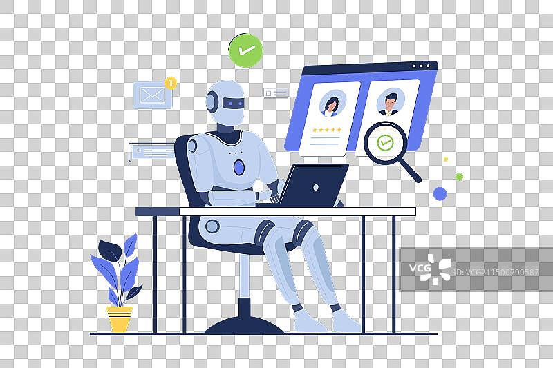 人工智能机器人扫描简历以招聘人员图片素材