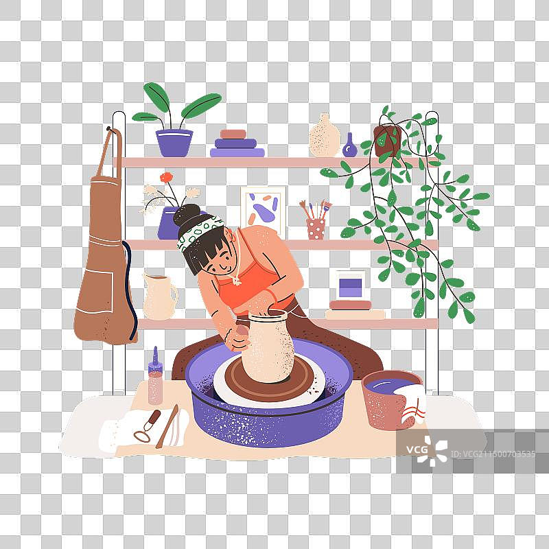 陶瓷艺术家在陶轮上制作陶器图片素材